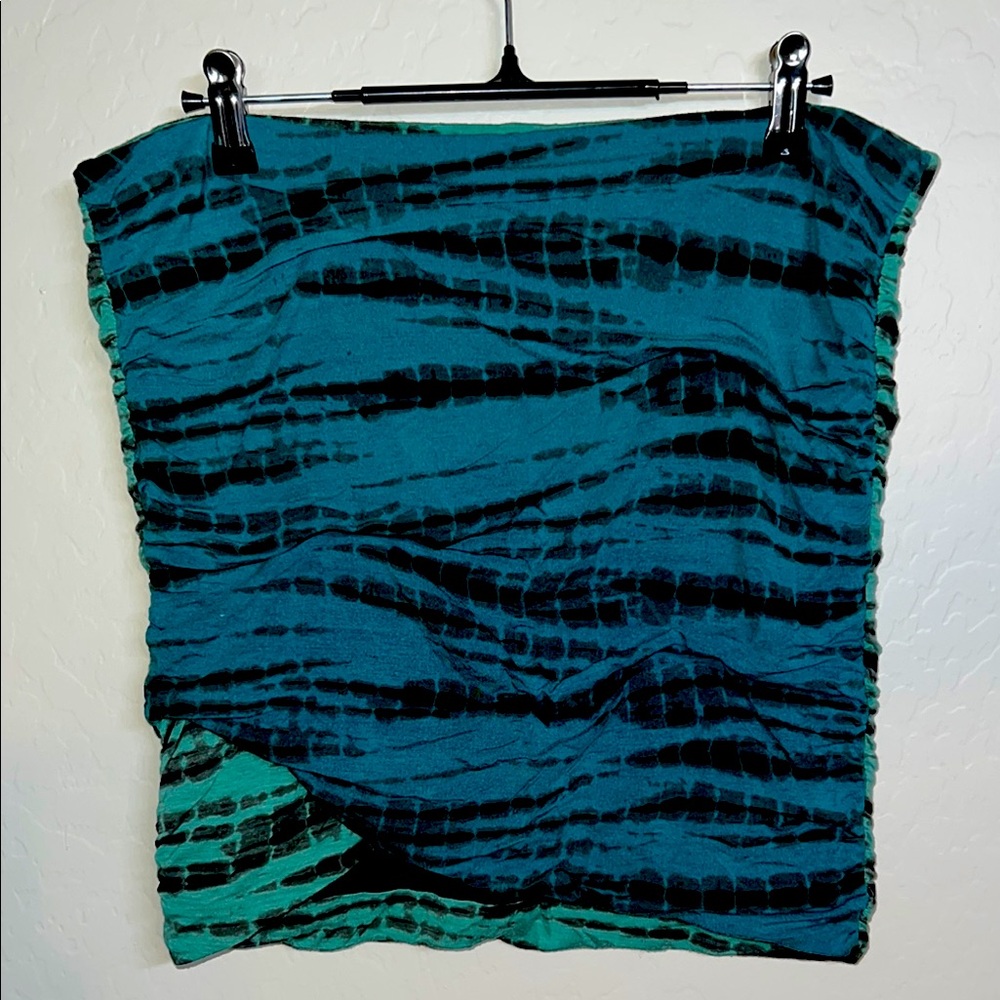 Free People Y2K Teal and Blue Tie-Dye Tube Top L Asymmetrical